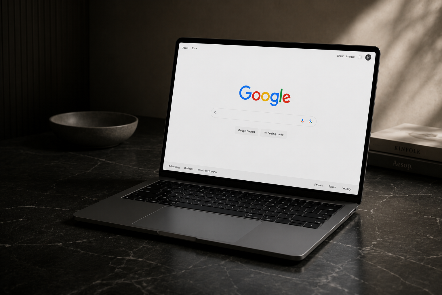 Laptop displaying Google Search