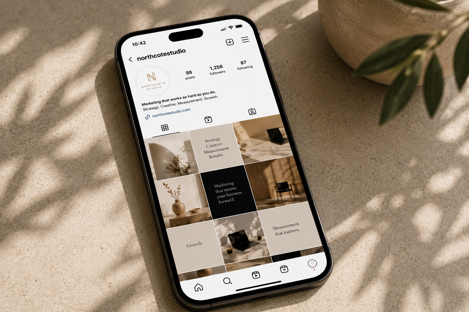 Northcote Studio Instagram profile on a phone
